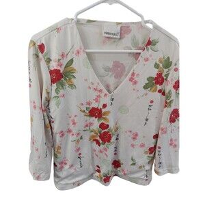 Vintage 90s Fashion Bug Japanese/Chinese Floral Blouse, V Neck, Ladies Medium